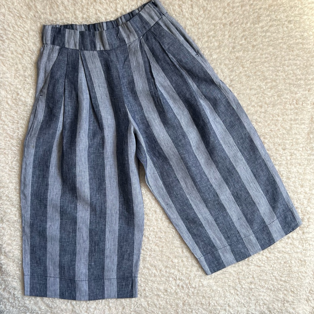 GAP High-Rise, Wide-Leg Cropped Linen Culottes/Gauchos-Blue White Striped Sz:6